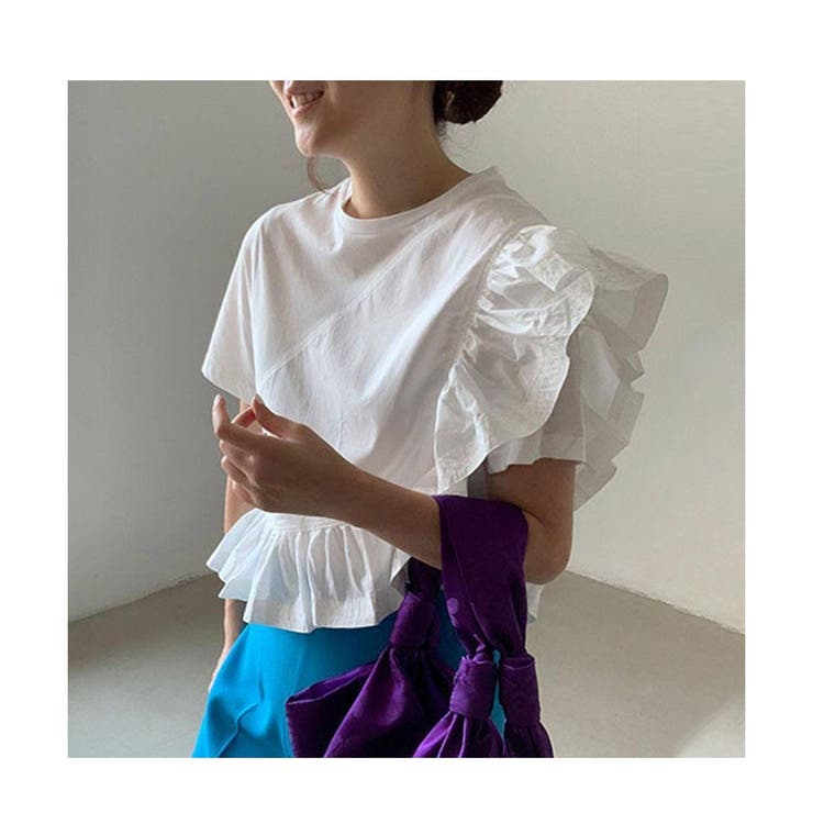 フリル袖 Tシャツ 無地 トップス ゆったり | ミスウェディー | 詳細画像4 