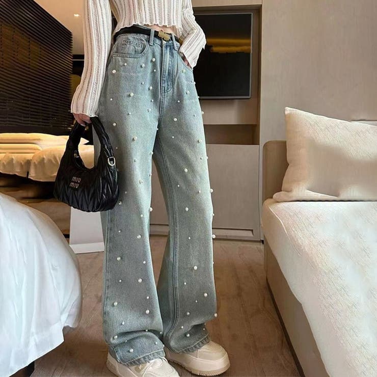 サックスブルー | パール付デニムパンツ 春 夏 | ミスウェディー
