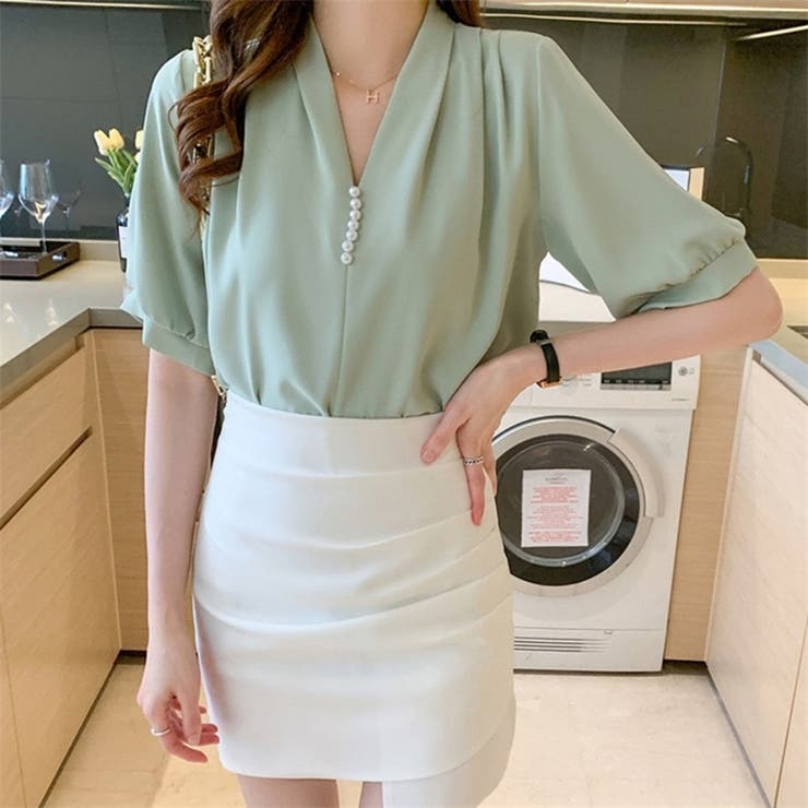 トップス パール付きブラウス Vネック | ミスウェディー | 詳細画像2 