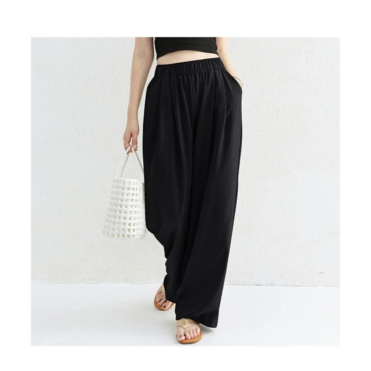 ブラック | スラックス ハイウエスト ワイドパンツ | ミスウェディー