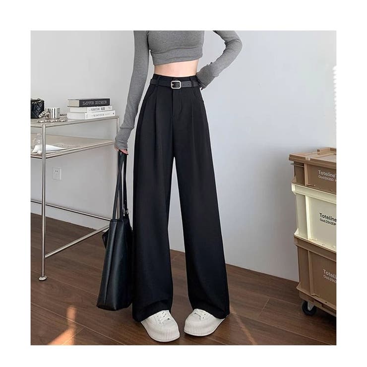 ブラック | スラックスパンツ ハイウエスト ストレートパンツ | ミスウェディー