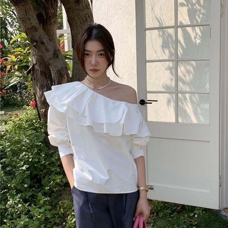 ホワイト | アシンメトリー シャツ 長袖T | ミスウェディー