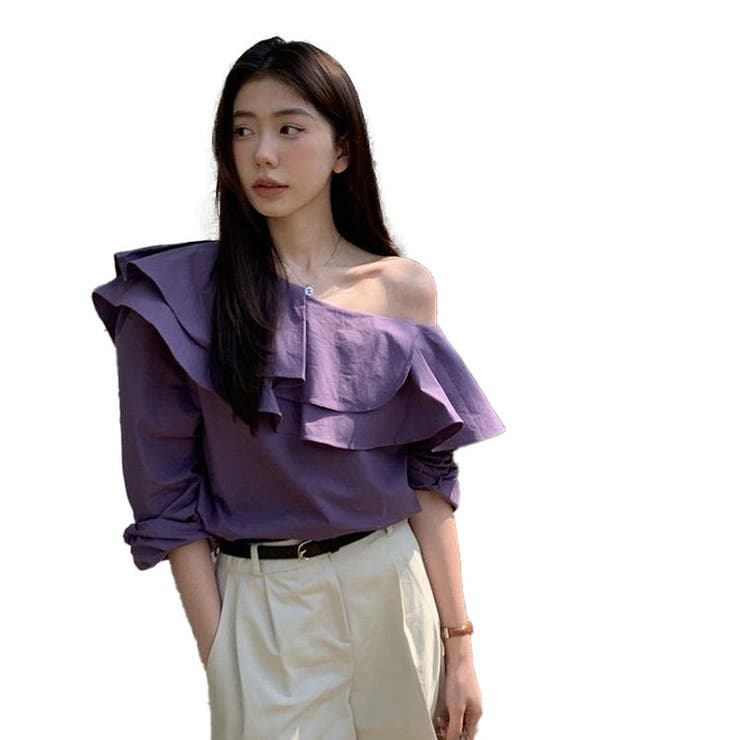 パープル | アシンメトリー シャツ 長袖T | ミスウェディー