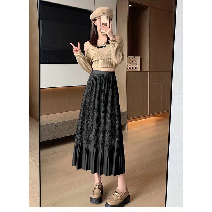 ドゥーズィエムクラス　プリーツフレアマキシスカート lssk209-386.jpg