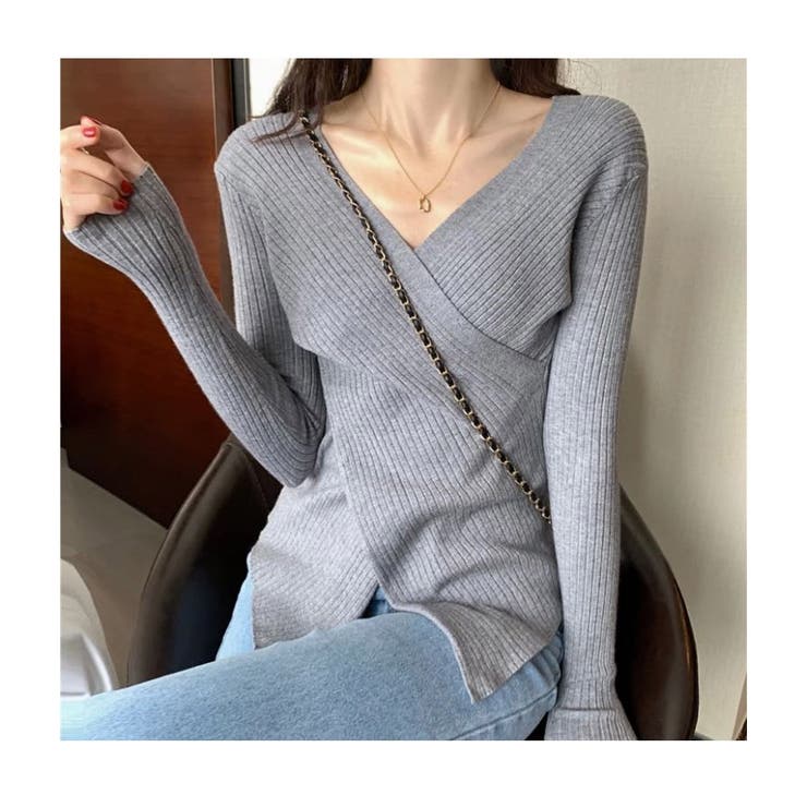 グレー | Vネック チュニックニット レディース | ミスウェディー