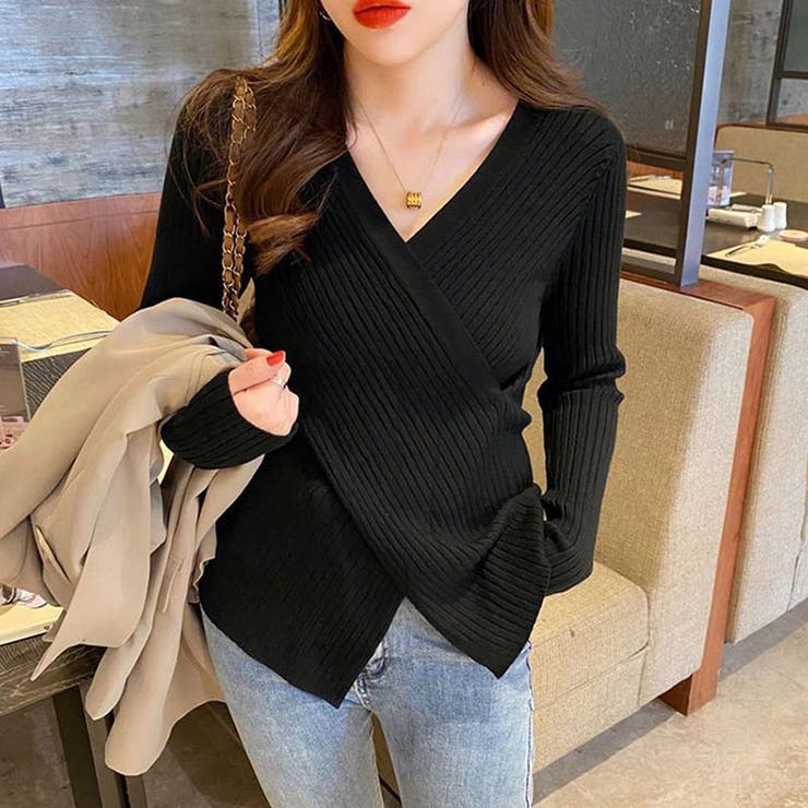 ブラック | Vネック チュニックニット レディース | ミスウェディー