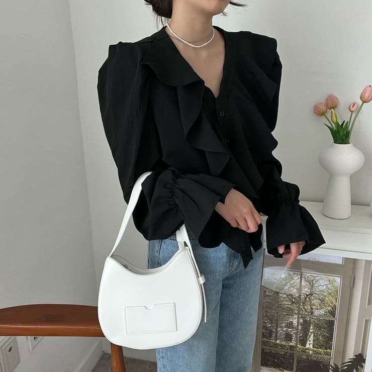 ベルスリーブブラウス レディース 長袖 Vネック フリル シンプル 春秋 韓国 | ミスウェディー | 詳細画像4 