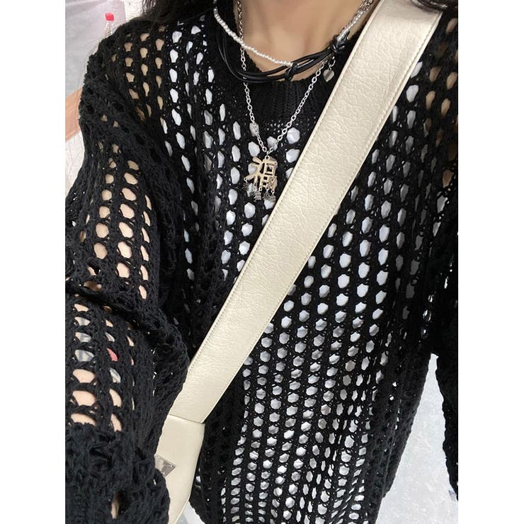 透かし編み ニット レディース 長袖 メッシュ シアートップス