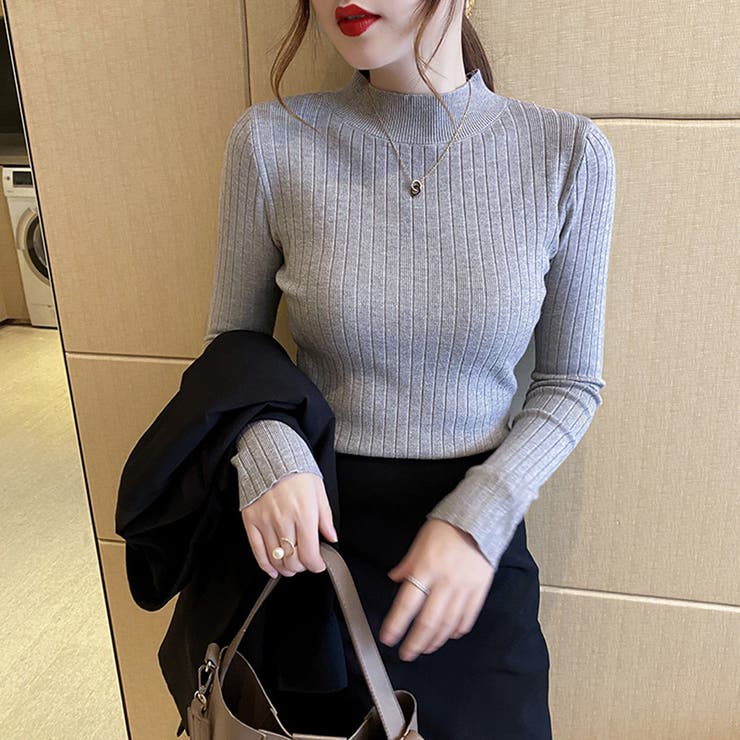 グレー | ニットセーター ハイネック トップス | ミスウェディー