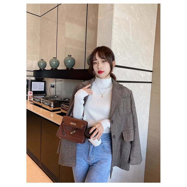 秋冬ニット ストライプ ハイネック | ミスウェディー | 詳細画像2 