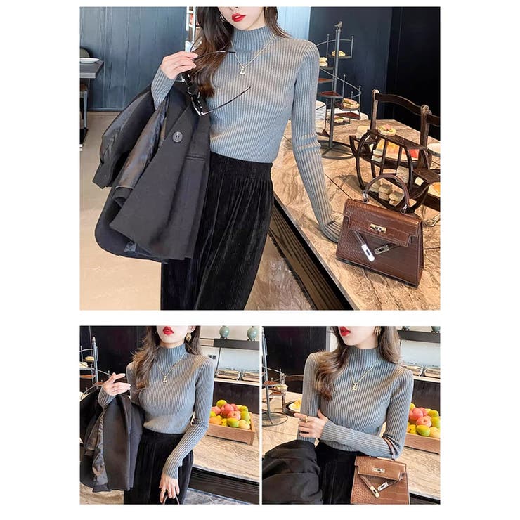 秋冬ニット ストライプ ハイネック | ミスウェディー | 詳細画像5 