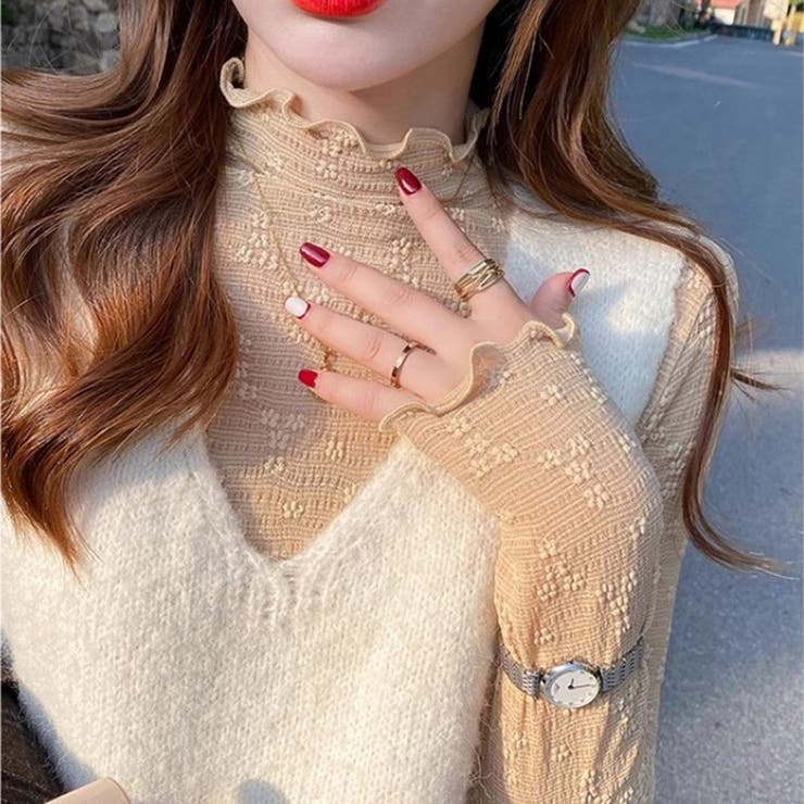 キャメル | レーストップス 透け感 フリル UV | ミスウェディー