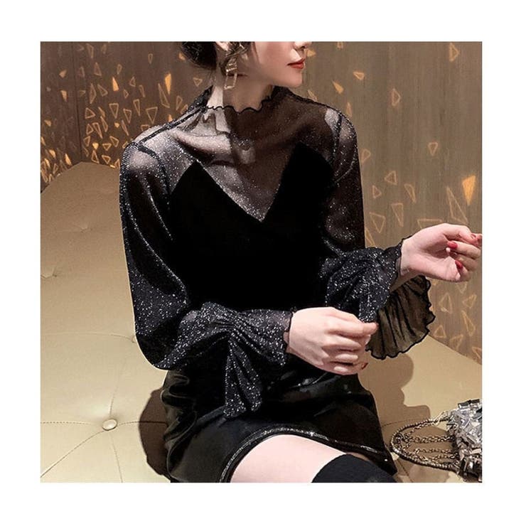 レーストップス レディース ハイネック 透け感 シアー インナー 春秋 韓国 | ミスウェディー | 詳細画像1 