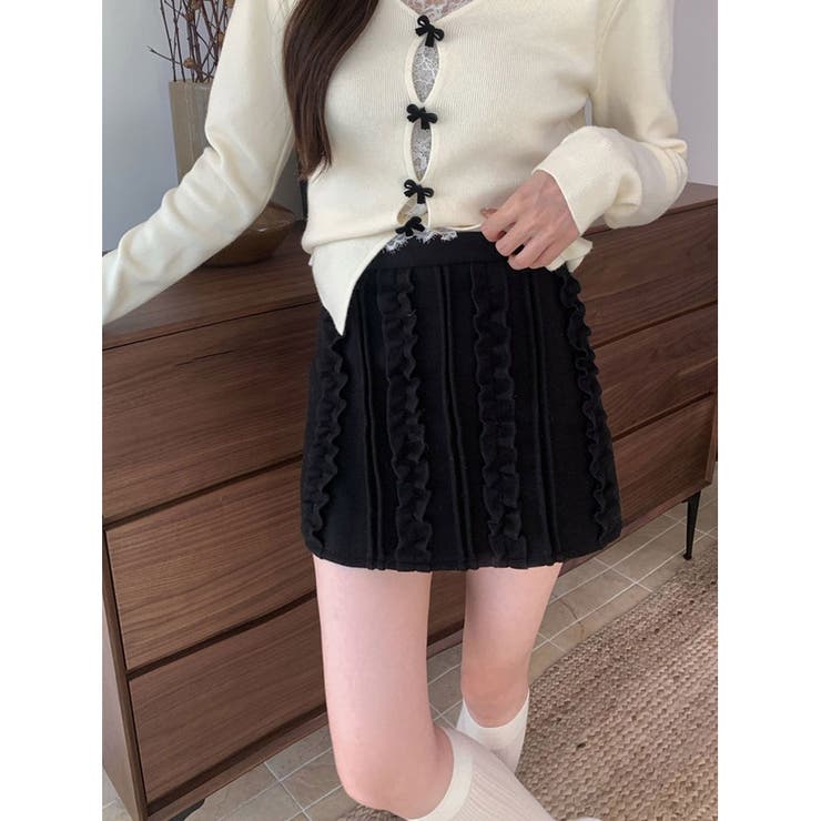 ニットスカート レディース 春 ハイウエスト Aライン ミニ丈 着痩せ 韓国 | ミスウェディー | 詳細画像9 