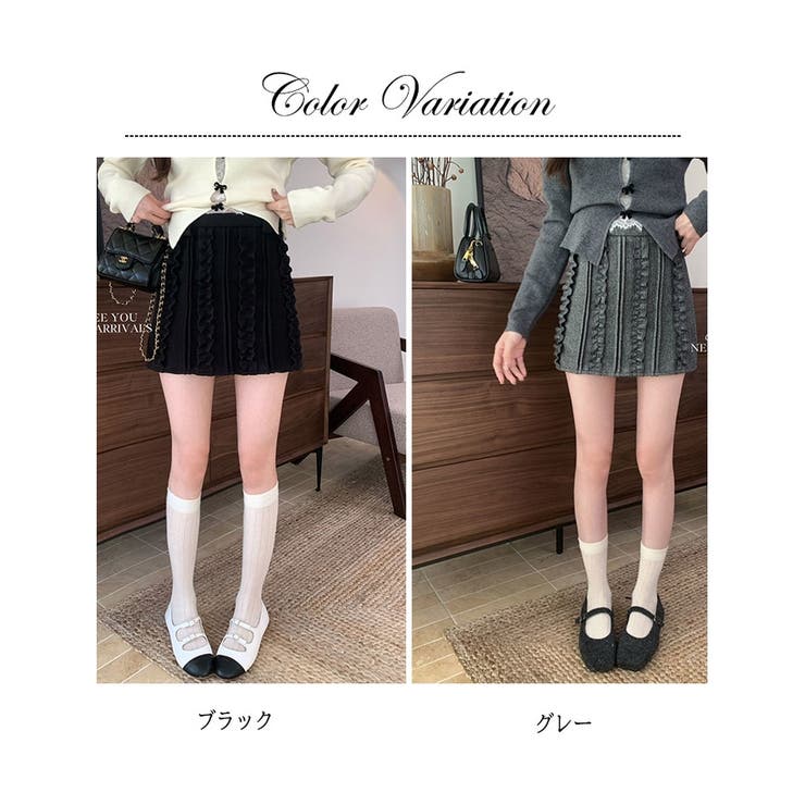 ニットスカート レディース 春 ハイウエスト Aライン ミニ丈 着痩せ 韓国 | ミスウェディー | 詳細画像1 