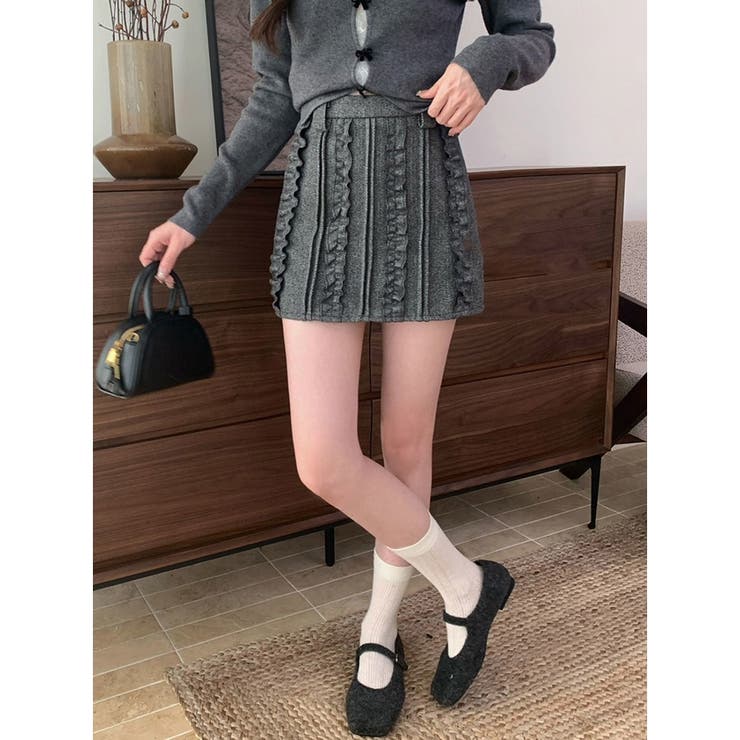 ニットスカート レディース 春 ハイウエスト Aライン ミニ丈 着痩せ 韓国 | ミスウェディー | 詳細画像2 