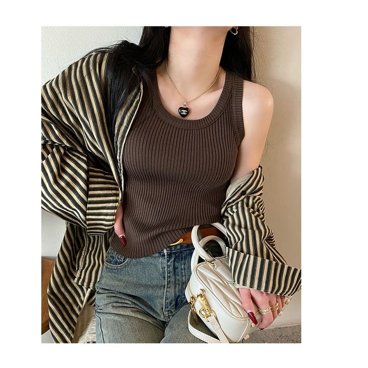 タンクトップ ノースリーブ flag marblel knit tank レディース Mardi Mercredi タンクトップ ノースリーブ TANK RACER MARDI