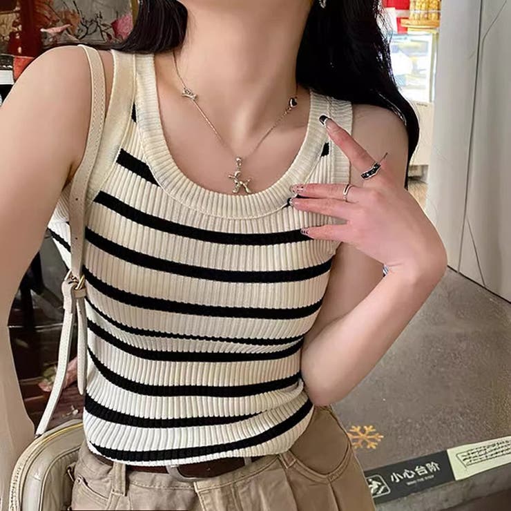 CHANEL ボーダー ニットワンピース ノースリーブ タンクトップ ニットワンピース ボーダー柄タンクワンピ[品番：II000010887
