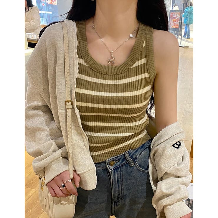 CHANEL ボーダー ニットワンピース ノースリーブ タンクトップ ボーダーニットタンクトップ