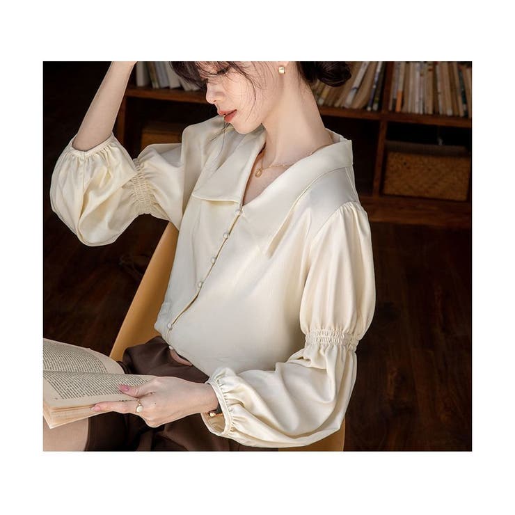 Vネックブラウス レディース 長袖 無地 ゆったり シンプル 春秋 韓国 | ミスウェディー | 詳細画像6 