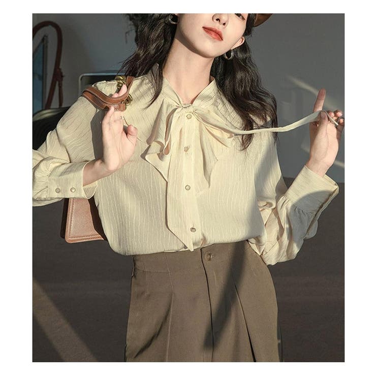 リボン Tシャツ レディース 長袖 春夏 カジュアル きれいめ レースインナー | ミスウェディー | 詳細画像1 