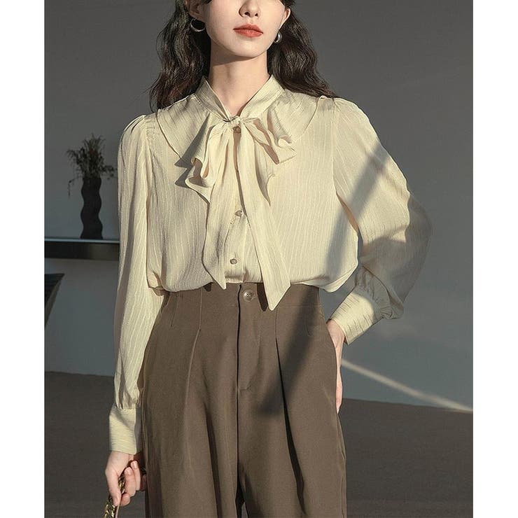 リボン Tシャツ レディース 長袖 春夏 カジュアル きれいめ レースインナー | ミスウェディー | 詳細画像2 