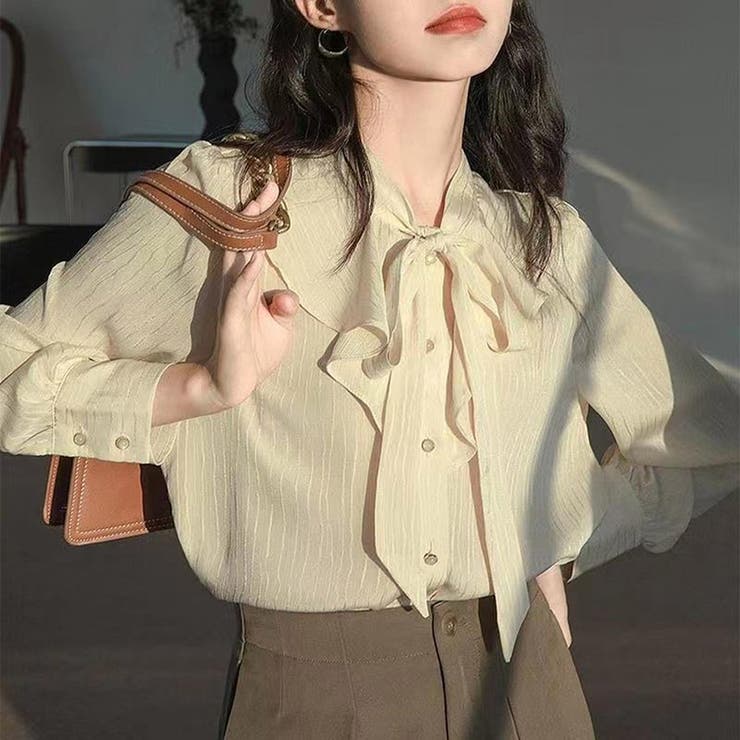 リボン Tシャツ レディース 長袖 春夏 カジュアル きれいめ レースインナー | ミスウェディー | 詳細画像3 