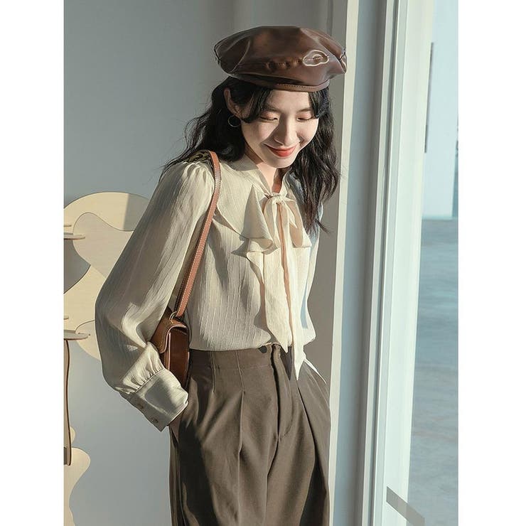 リボン Tシャツ レディース 長袖 春夏 カジュアル きれいめ レースインナー | ミスウェディー | 詳細画像4 