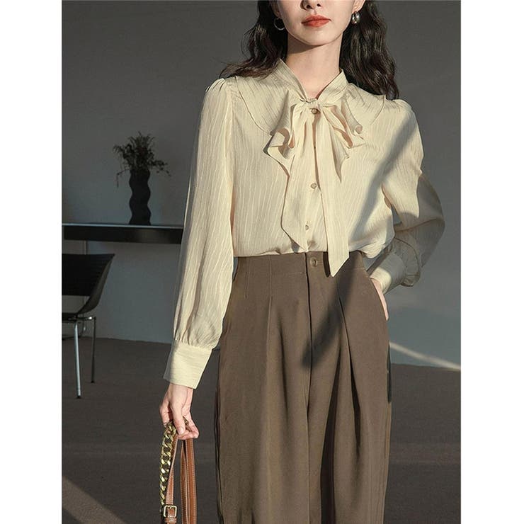 リボン Tシャツ レディース 長袖 春夏 カジュアル きれいめ レースインナー | ミスウェディー | 詳細画像6 