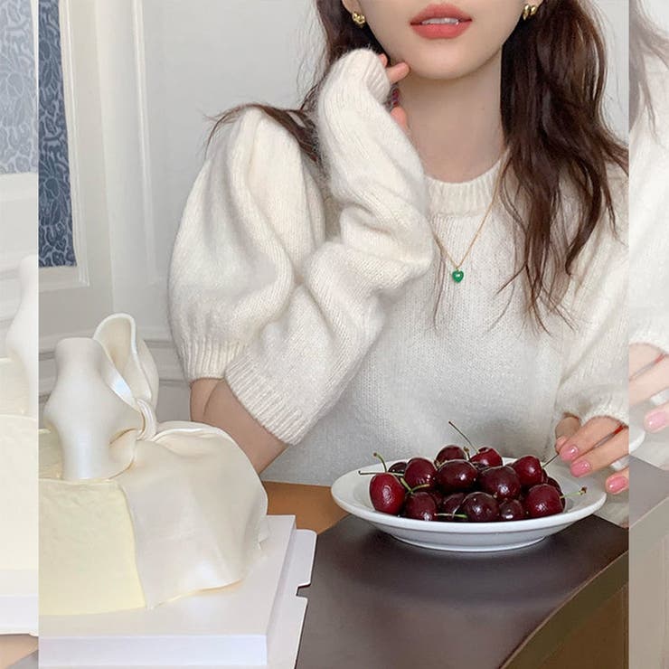 アームウォーマー付きニット レディース 春 パフスリーブ 体型カバー 韓国 | ミスウェディー | 詳細画像2 