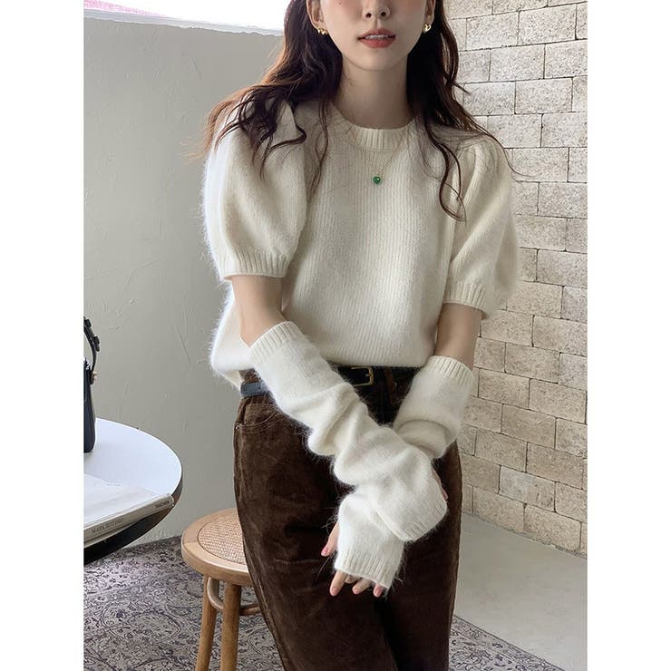 アームウォーマー付きニット レディース 春 パフスリーブ 体型カバー 韓国 | ミスウェディー | 詳細画像7 