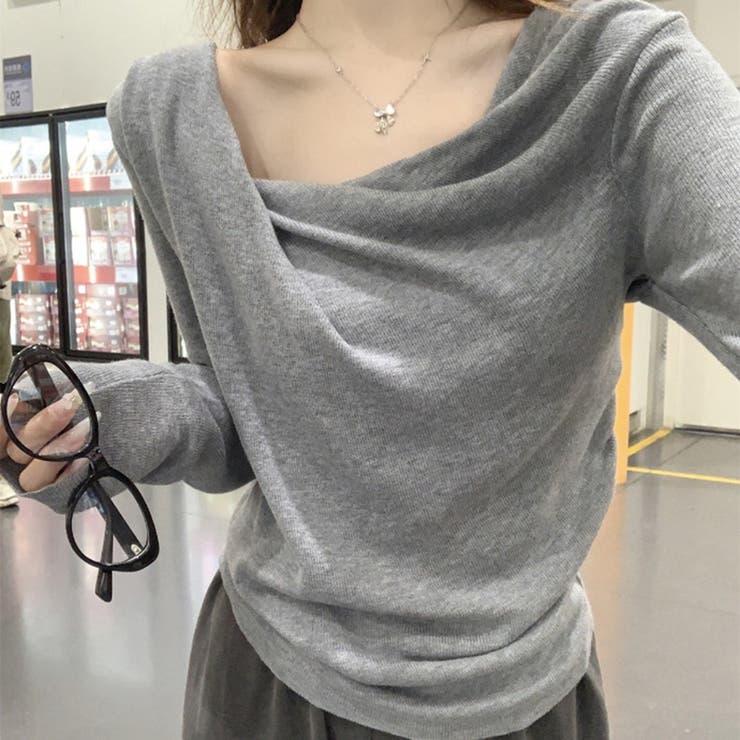 グレー | カットソー ニットドレープネック トップス | ミスウェディー