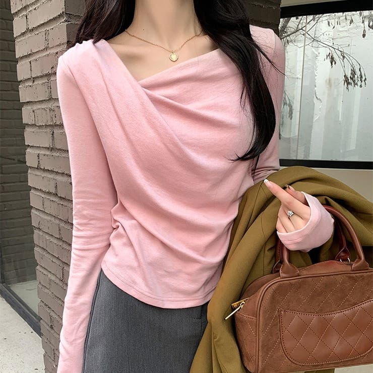 ピンク | カットソー ニットドレープネック トップス | ミスウェディー