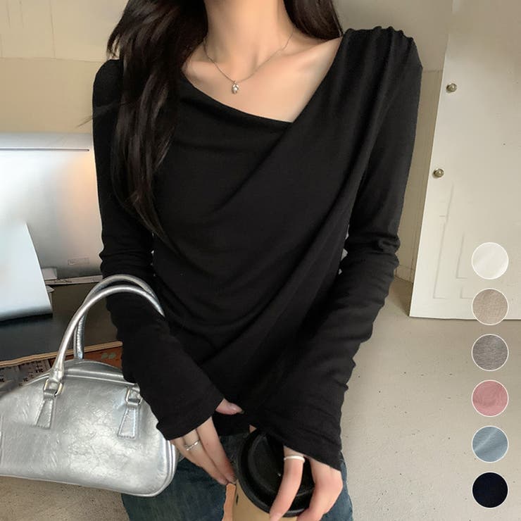 ブラック | カットソー ニットドレープネック トップス | ミスウェディー