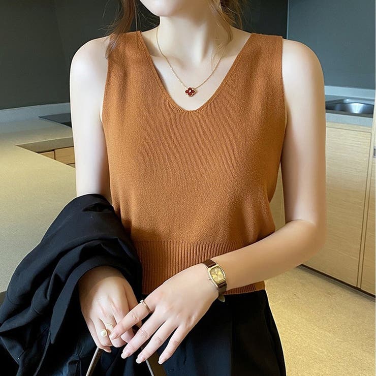 ニットタンクトップ Vネックサマーニット ノースリーブ | ミスウェディー | 詳細画像2 