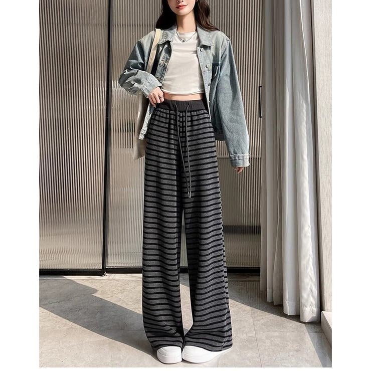 ボーダー柄 ワイドパンツ レディース | ミスウェディー | 詳細画像4