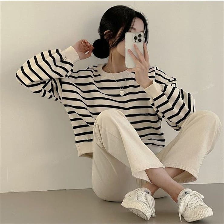 ボーダー柄 スウェット トレーナー | ミスウェディー | 詳細画像4 