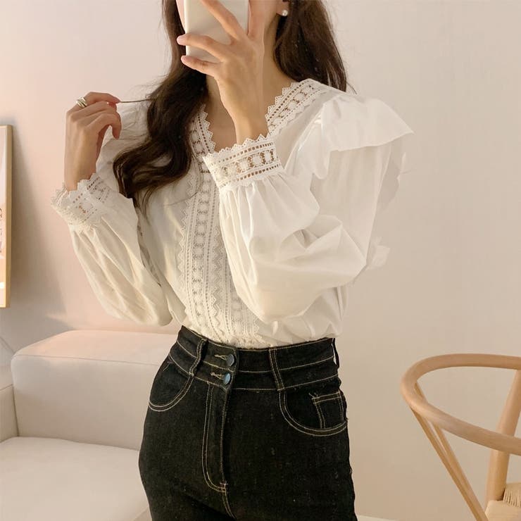 レースフリル Vネック 長袖 | ミスウェディー | 詳細画像5 