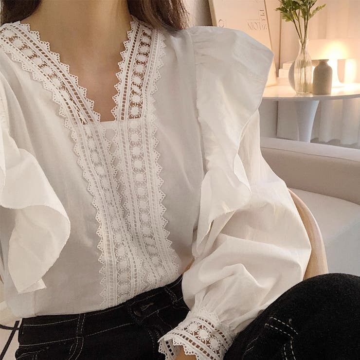 レースフリル Vネック 長袖 | ミスウェディー | 詳細画像6 