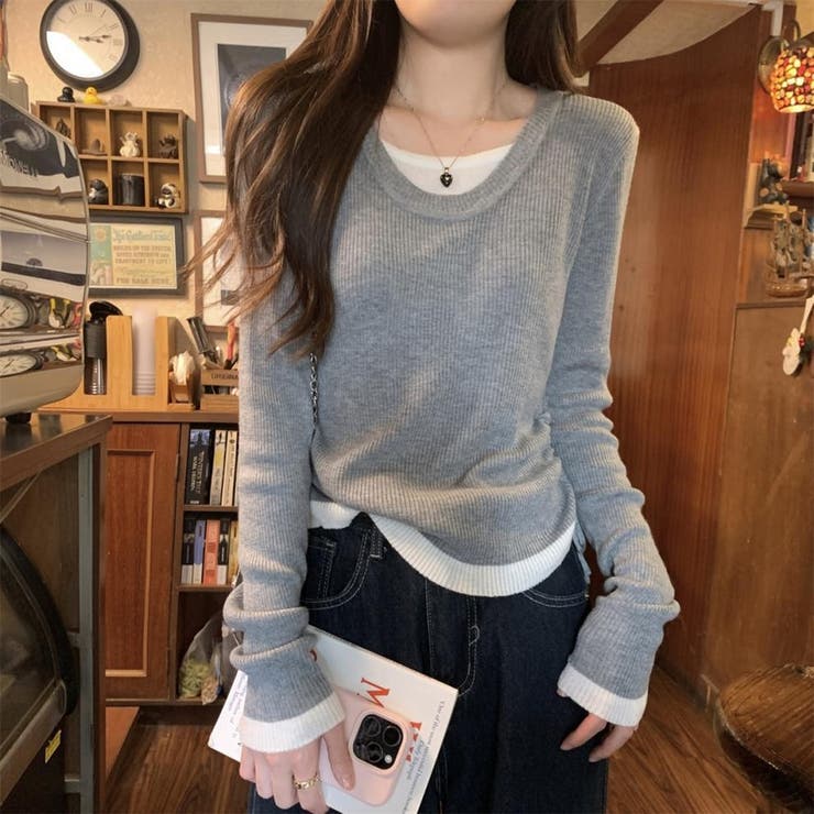 グレー | レイヤード リブニット サイドシャーリング | ミスウェディー