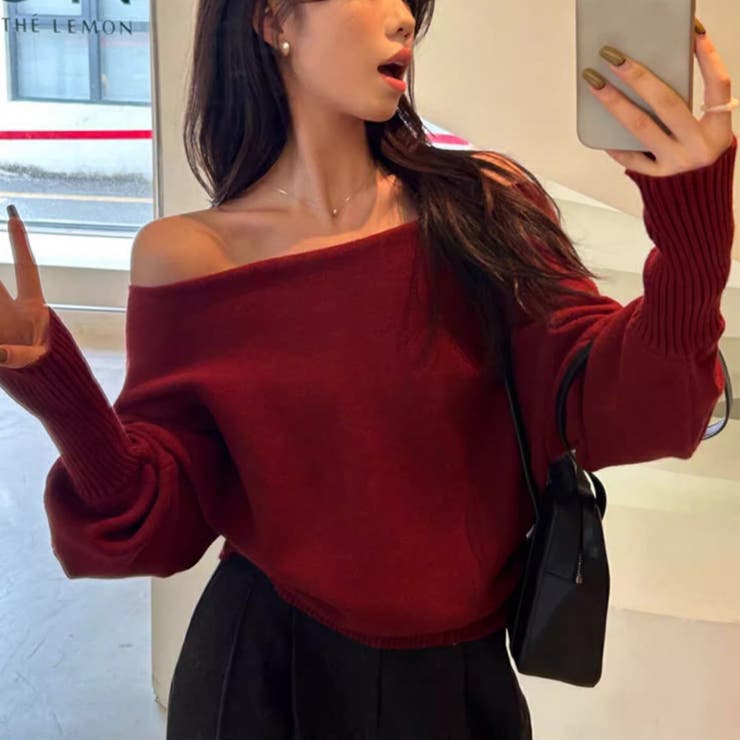 オフショルダー ニットプルオーバー トップス | ミスウェディー | 詳細画像2 