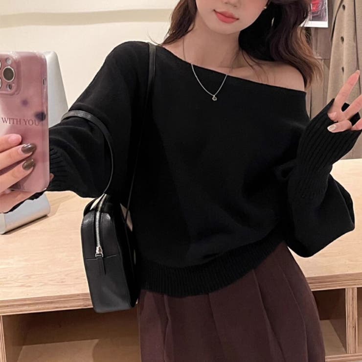 オフショルダー ニットプルオーバー トップス | ミスウェディー | 詳細画像11 