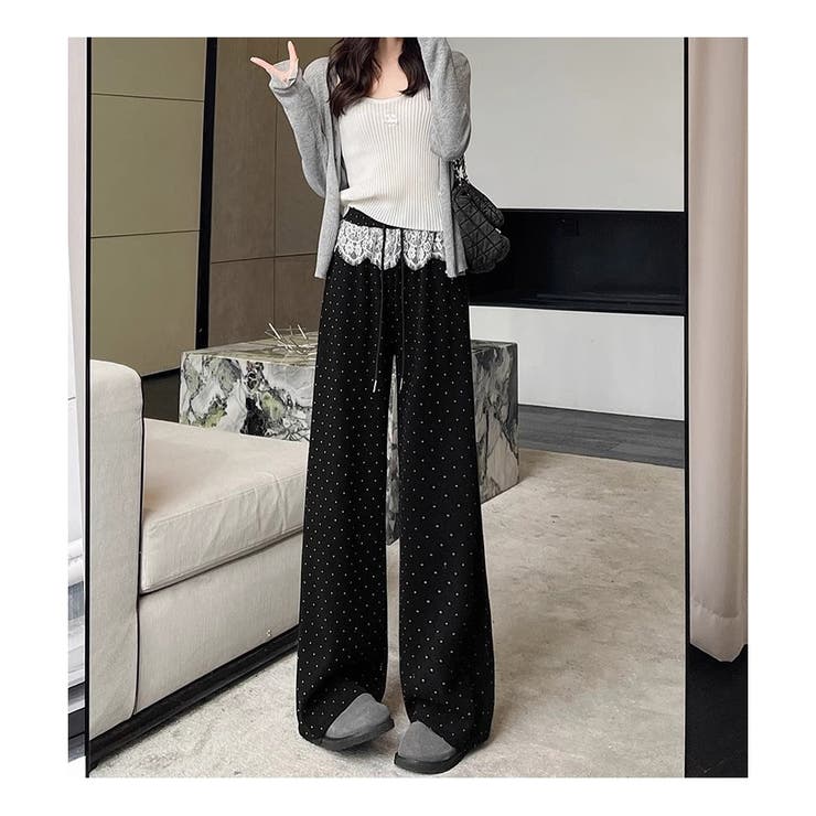 レース切替 ドット柄 ワイドパンツ | ミスウェディー | 詳細画像8