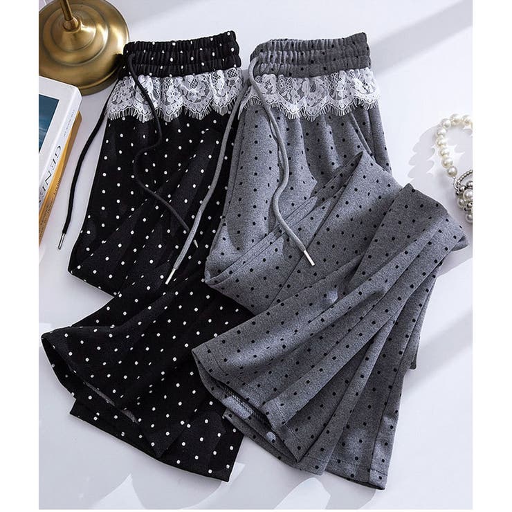 レース切替 ドット柄 ワイドパンツ | ミスウェディー | 詳細画像10