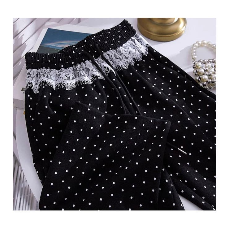 レース切替 ドット柄 ワイドパンツ | ミスウェディー | 詳細画像12