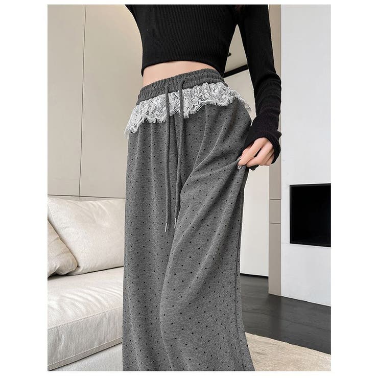 レース切替 ドット柄 ワイドパンツ | ミスウェディー | 詳細画像4