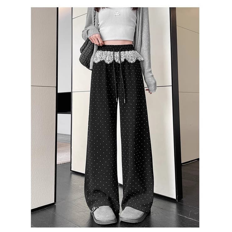 レース切替 ドット柄 ワイドパンツ | ミスウェディー | 詳細画像7