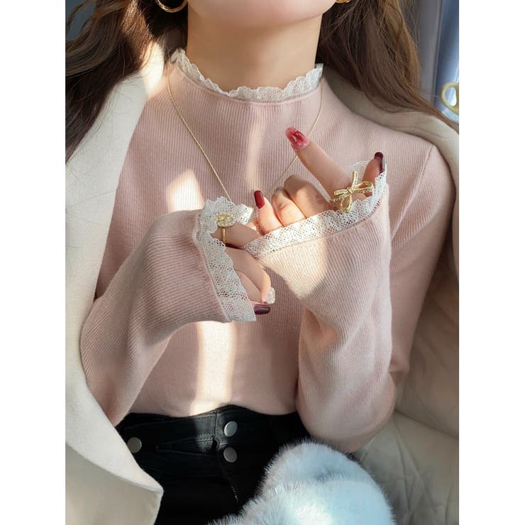 レース切り替え ハイネック リブニット | ミスウェディー | 詳細画像7 