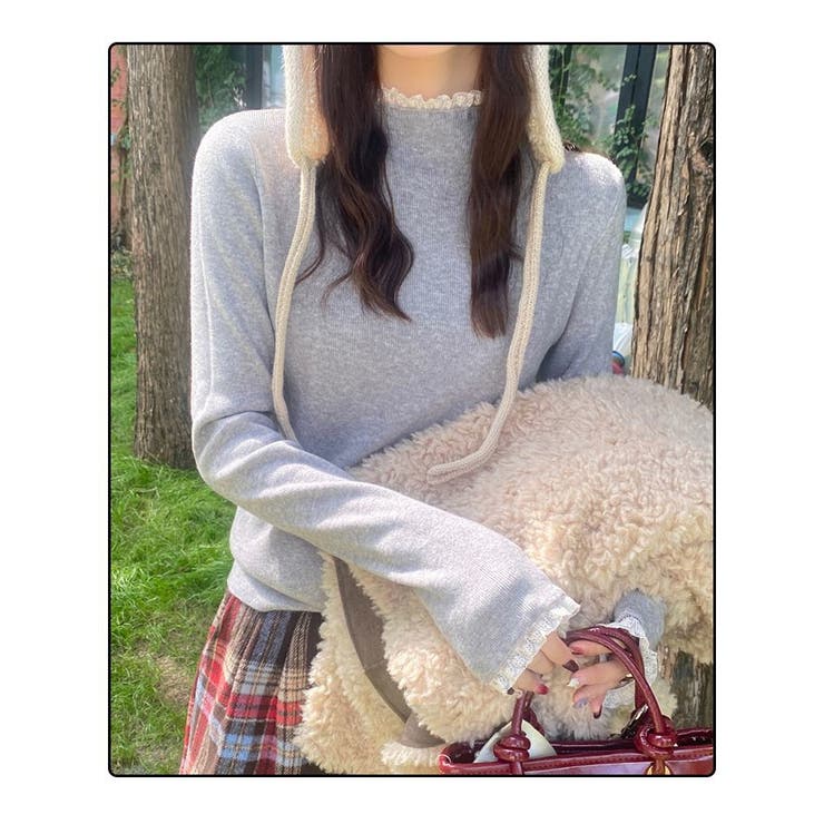 レース切り替え ハイネック リブニット | ミスウェディー | 詳細画像9 