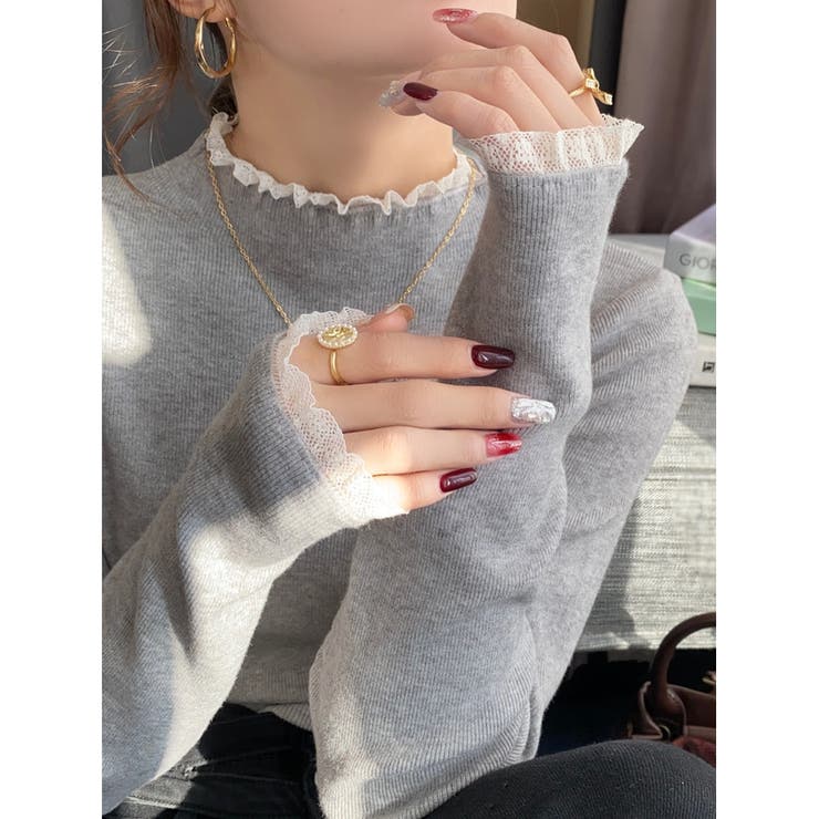 レース切り替え ハイネック リブニット | ミスウェディー | 詳細画像10 